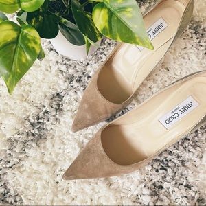 Jimmy Choo Nude Agnes Heels metallic gold and suede